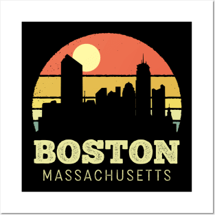 Boston Massachusetts Vintage Sunset Posters and Art